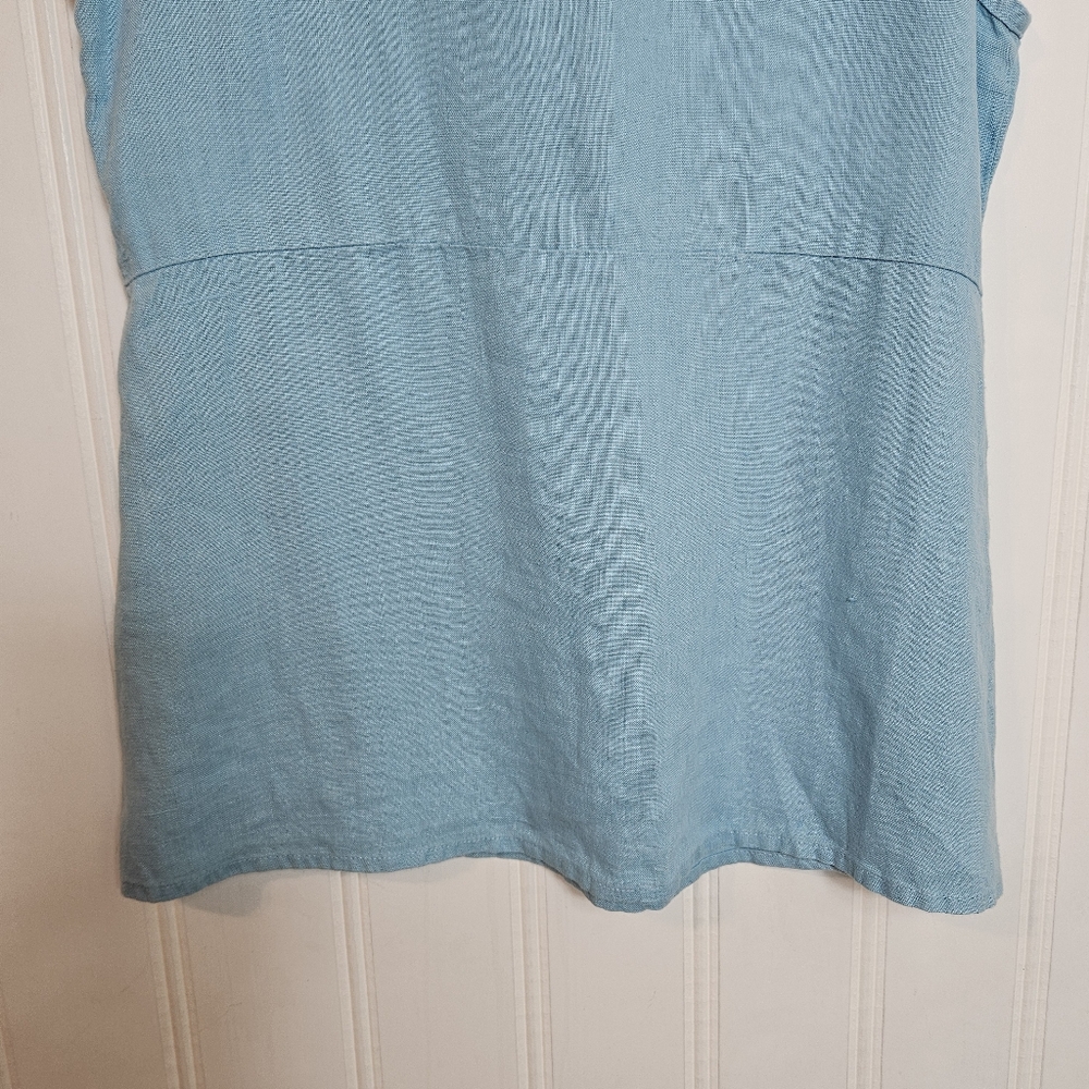 FLAX Linen Blue Sleeveless Tunic Size S Relaxed Minimalist Coastal Chic Top - Picture 8 of 11